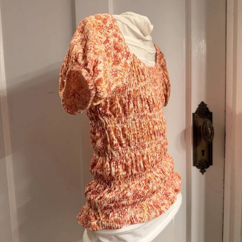Old Navy Girls Puff Sleeve Floral Print Smocked Top Size L 10/12